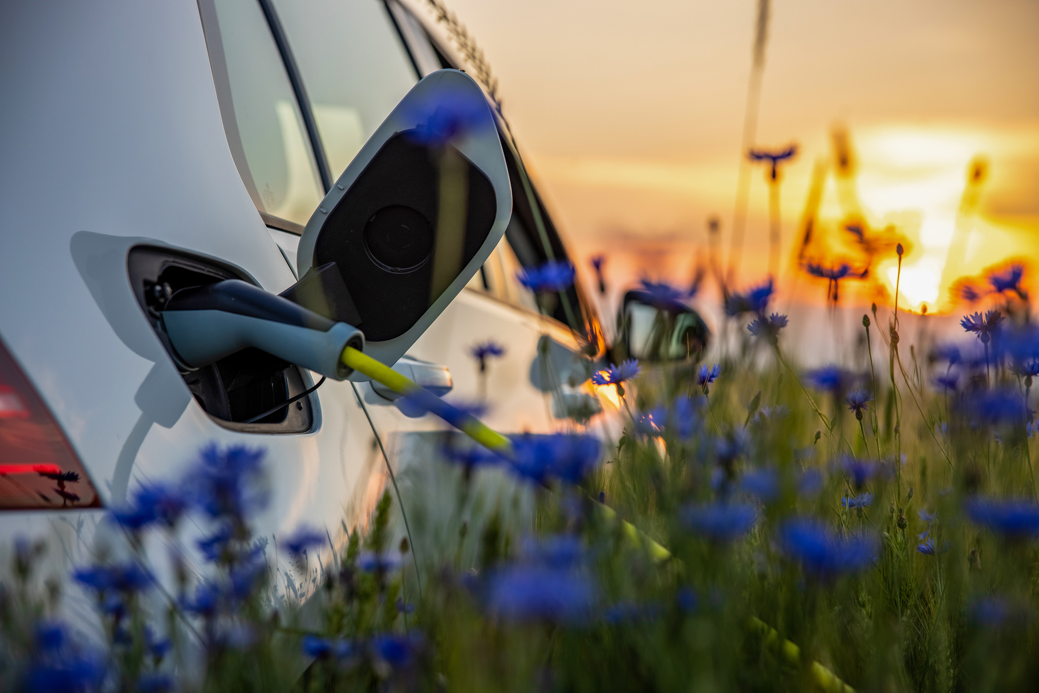 Electric car charging in nature
