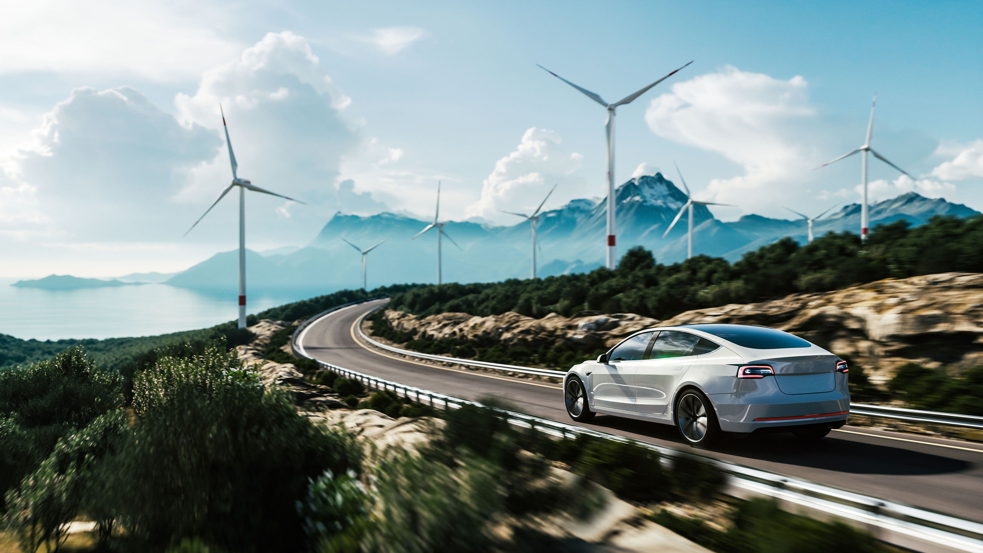 Electric Car Driving With Wind Turbines